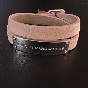 Marc by Marc Jacobs Double Wrap Pink Leather Logo Bracelet